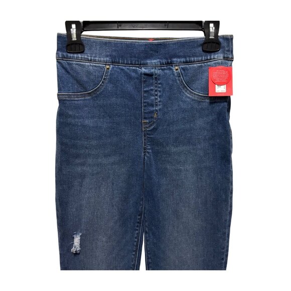 Spanx Distressed Denim Ankle Leggings Raw Hem Medium Wash Size S - Picture 6 of 11